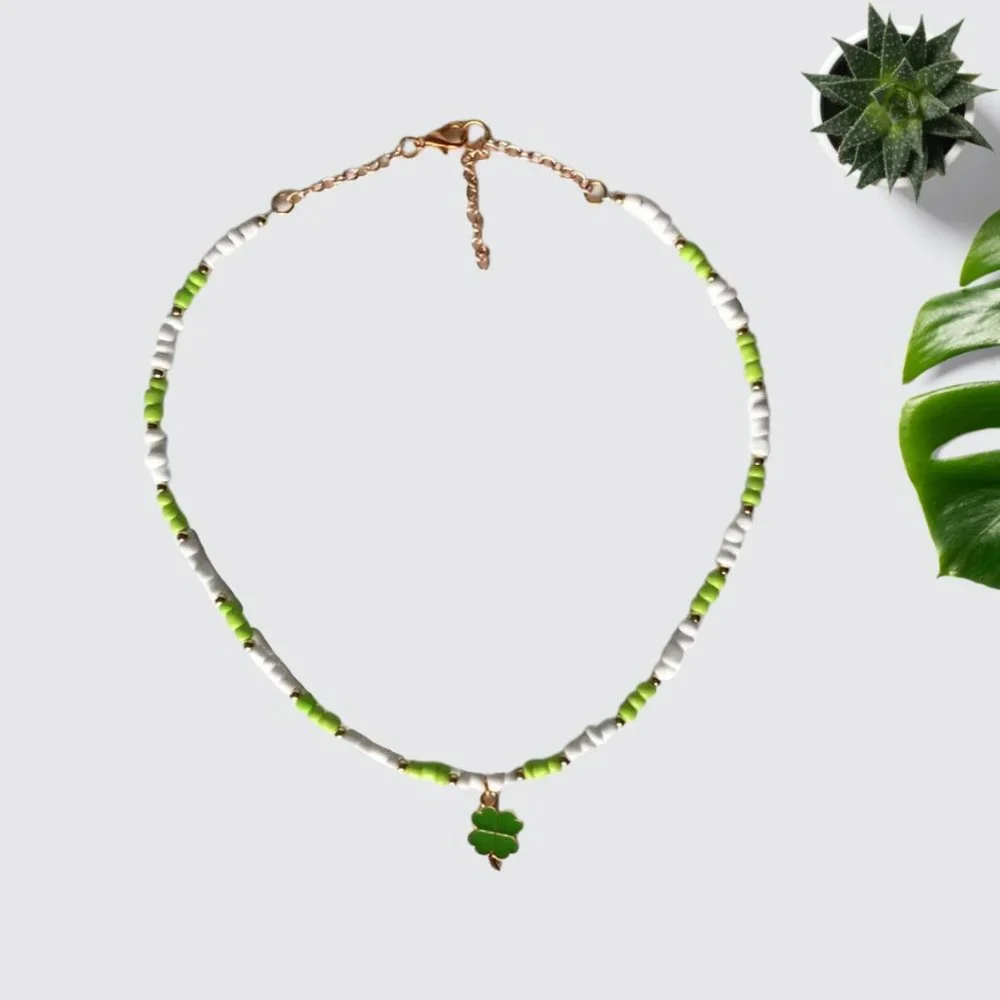 St. Patrick's Day Four Leaf Clover Necklace Bracelet Earrings Handmade Jewelry - Picture 3 of 12